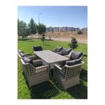 OmitPazar Omit Pazar 8kişilik Gri Örgü Rattan Oturma Grubu Minderli &Camlı 100x200cm Masa Takımı