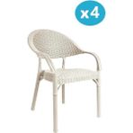 Omnipazar IRK-HK735 Bambu Rattan Desenli Plastik Bahçe Sandalye Koltuk 4'lü Set - Bej