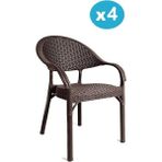 Omnipazar IRK-HK735 Bambu Rattan Desenli Plastik Bahçe Sandalye Koltuk 4'lü Set - Kahverengi