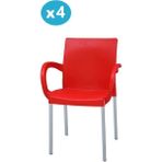 Omnipazar MT-CF880 Mare Plastik Bahçe Balkon Koltuk Sandalye 4'lü Set - Kırmızı