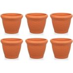 Omnipazar So-Hs02 Plastik Hasır Desenli Saksı 6 Lt Kiremit 6 Adet