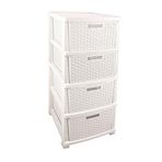 Omnipazar SRL-4002 Rattan Hasır Desen Plastik Komidin Mutfak Sebzelik 4 Katlı - Beyaz