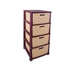 Omnipazar Srl-4002 Rattan Hasır Desen Plastik Komidin Mutfak Sebzelik 4 Katlı Çok Renkli