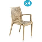 Omnipazar SY-2524 Örgü Desenli Rattan Bahçe Koltuk Sandalye 4'lü Set - Bej