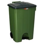 Omnipazar SY-4265 Yeşil 85 lt Köşeli Pedallı Tekerlekli Çöp Kovası