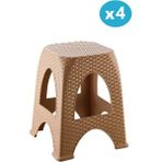 Omnipazar SY-4666 Plastik Hasır Tabure Büyük Boy 4'lü Set - Kahverengi