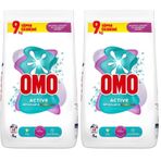 Omo Active Beyazlar ve Renkliler için Toz Çamaşır Deterjanı, 9 kg, 60 Yıkama, 1 Paket (1 x 9000 g) (2 paketi)