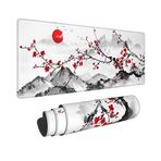 omosri Suluboya Kiraz Çiçeği Mouse Pad 90 x 45 cm Pembe Tam Masa Japon Sakura Mousepad Genişletilmiş Büyük Kaymaz Kauçuk Tabanlı Su Geçirmez Büyük Klavye Matı Oyun ve Ofis için Dikişli Kenarları ile