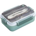 Omrs Store Bento 1000ML Lunchbox Tek Katlı 3 Bölmeli Çelik Sefer Tası Yemek Kutusu (Koyu Yeşil) - Kestane Akaju - Option-1