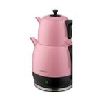 Omrs Store Demlika Pembe Xl Geniş Hazneli Damlatmaz Paslanmaz Çelik Çay Makinesi ve Su Isıtıcısı, 2 Litre Hazne, 1,4 Litre Demlik - 1650 W