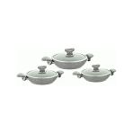 Oms 3004 6 Parça Bio Granit Sahan Seti 18-20-22 Cm Gri