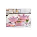 OMS 3027 6 Parça Biogranit Ergonomik Güveç Seti Pembe Gövde - Pembe Detay