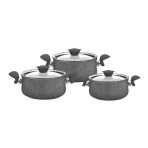 Oms 3027 6 Parça Granit Güveç Set Cam Kapaklı Gri