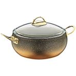 Oms 3141 Gold Paslanmaz Granit 18x9 cm Cam Kapaklı Derin Küre Tencere