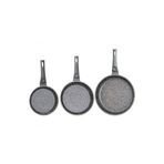 Oms 3255 Fry Pan Döküm Granit 3 Parça Siyah 20-24-28 cm Tava Seti