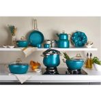 OMS 3519 - 16 Parça - Bio Granit -Tencere, Tava, Düdüklü Tam Çeyiz Seti, Mentol Y. Gövde - Gold Detay - Majolik Yeşil