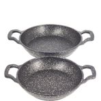 Oms 3729 Dokum Granit 2 Parca Kapaksiz Sahan Set 18-20 Cm Siyah
