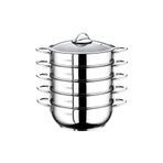 OMS 6090-C - 6 Parça Paslanmaz Çelik, Cam Kapak 28X10CM-5,80 Litre Buharlı Pişirici, Özbek Mantı Tencere