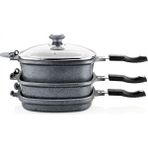Oms 7 Parça Granit Multi Cooker Tencere Seti Gri