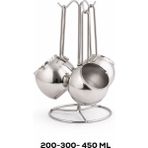 OMS 7032 Çelik Tombik 4lü Cezve Takımı Silver 200-300-450 ml - Gri