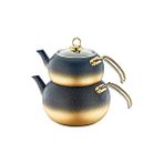 OMS 8210 Granit Küre L Boy Çaydanlık Cam Kapak Altın