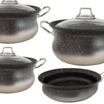 Oms Bakrac Döküm Granit 7 Parça Tencere Takımı Gümüş 3044