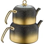 Oms Collection 8250 Xl Andiamo 4 Parça Bio Granit Çaydanlık Gold - Altın - XL Üst Demlik; 1,8 Litre Alt Hazne; 3,6 Litre