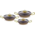 Oms Gold Serisi 6 Parça Granit Sahan Seti | Cam Kapaklı | 18-20-22 cm | Pfoa Içermez - Altın