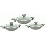 OMS Granit Sahan Set 6 Parça 18 - 20 - 22 cm Gri - 20 cm
