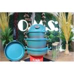 Oms Ocalıptus - 3049 - 7 Parça Premium Bio Granit, Döküm Tencere Seti, Mentol Y. Gövde - Platin Detay - Yeşil - 20 - 24 - 26 - 26 Cm