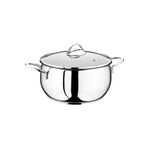 OMS PASLANMAZ 2060 2 Parça Cam Kapak Paslanmaz Çelik Yarım Küre Derin Tencere 22x12 Cm Sade