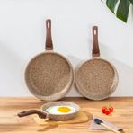 Oms Wave 3738 Kum Beji 3 Parça Biogranit Döküm Grill Özellikli Ergonomik Saplı Tava Seti