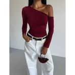 Omuz Detaylı Kollu Bluz Bordo