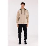 Omuz Panel Detaylı Fermuarlı Kapüşonlu Erkek Sweatshirt - 2XL - Bej