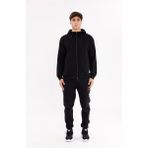 Omuz Panel Detaylı Fermuarlı Kapüşonlu Erkek Sweatshirt - Black