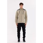 Omuz Panel Detaylı Fermuarlı Kapüşonlu Erkek Sweatshirt - Green