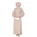 Omuzu Taş Detaylı Rose Elbise-Bej