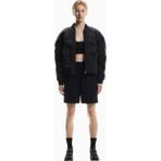 On Bomber Jacket Parlak Dokulu Regular Fit Ayarlanabilir Kadın Ceket - Siyah
