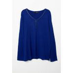 On Fashion Kadın V Yaka Taşlı Saks Mavisi Kazak 65422 - 2XL