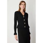 On Fashion Vatkalı Bele Oturan Kadın Siyah Hırka 69905
