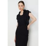 On Kadın Beli Lastikli Sırt Dekolteli Bluz 74347 Siyah