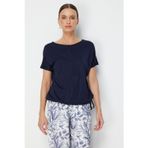 On Kadın Kolları Pileli Beli Bağcıklı Bluz 71438 Lacivert