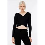 On Kadın Oversize V Yaka Crop Kazak - Uzun Kol