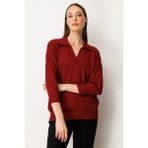 On Kadın Truvakar Kol Triko Kazak 65301 Bordo - S