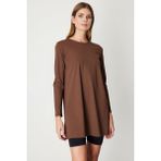 On Kadın Uzun Kollu Basic Tunik 61421 Kahverengi