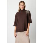 On Oversize 3/4 Kol Minimalist Kadın Kazak - Günlük Şıklık - Kahve
