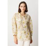 On Oversize Kapüşonlu Çiçekli Kadın Gömlek - Minimalist Stil - 3/4 Kol