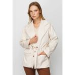 On Oversize Midi Kadın Mont - Kareli Desen - Minimalist Tarz - Bej