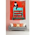 on the clouds Ahşap Sandalye Üzerindeki Kedi Kuşlar Leke Tutmaz Kumaş Duvar Örtüsü Duvar Halısı Tapestry