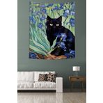 on the clouds Çiçekler İçinde Kara Kedi Leke Tutmaz Kumaş Duvar Örtüsü Duvar Halısı Tapestry